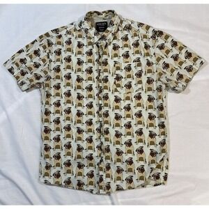 Alpha Beta Bulldog‎ Full Print Short Sleeve Button Down Shirt Mens Medium Pocket